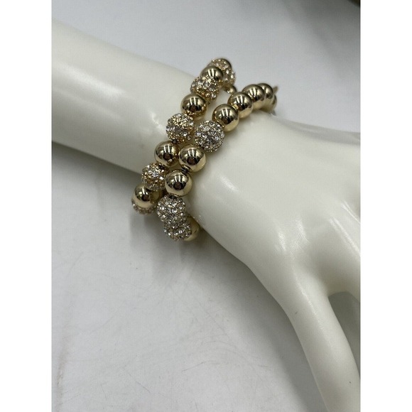 J. Crew Polished Gold Tone Pavé Stretch bracelets Set Of Two NEW - Picture 8 of 11